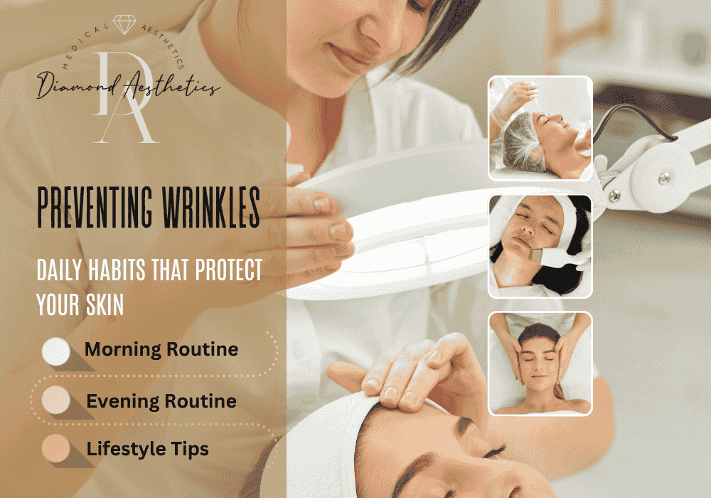 Best Treatment for Deep Wrinkles on Face – Botox, Fillers & Skincare Backed by Science 4 Morning and evening anti-aging skincare products with healthy lifestyle habits like hydration, sleep, and antioxidants for preventing wrinkles and maintaining youthful skin.