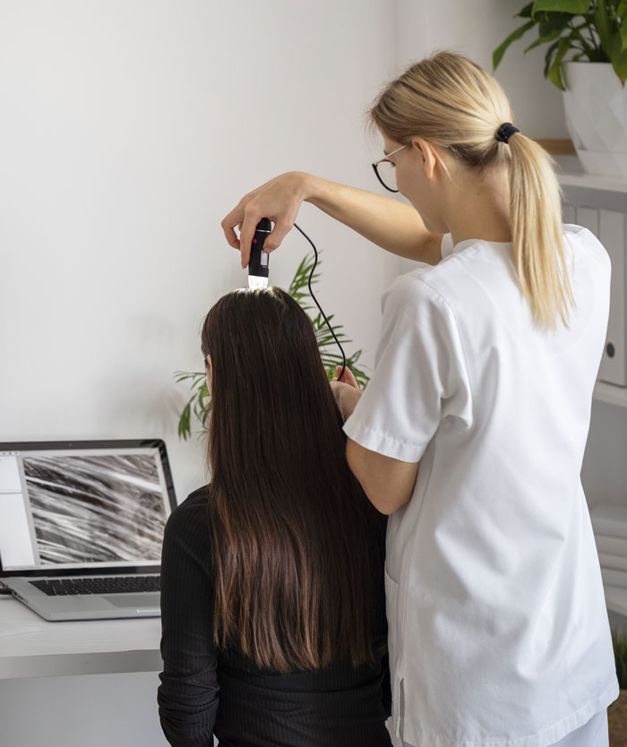 PRP Hair Restoration in Brampton 6 medium shot woman with dandruff doctor