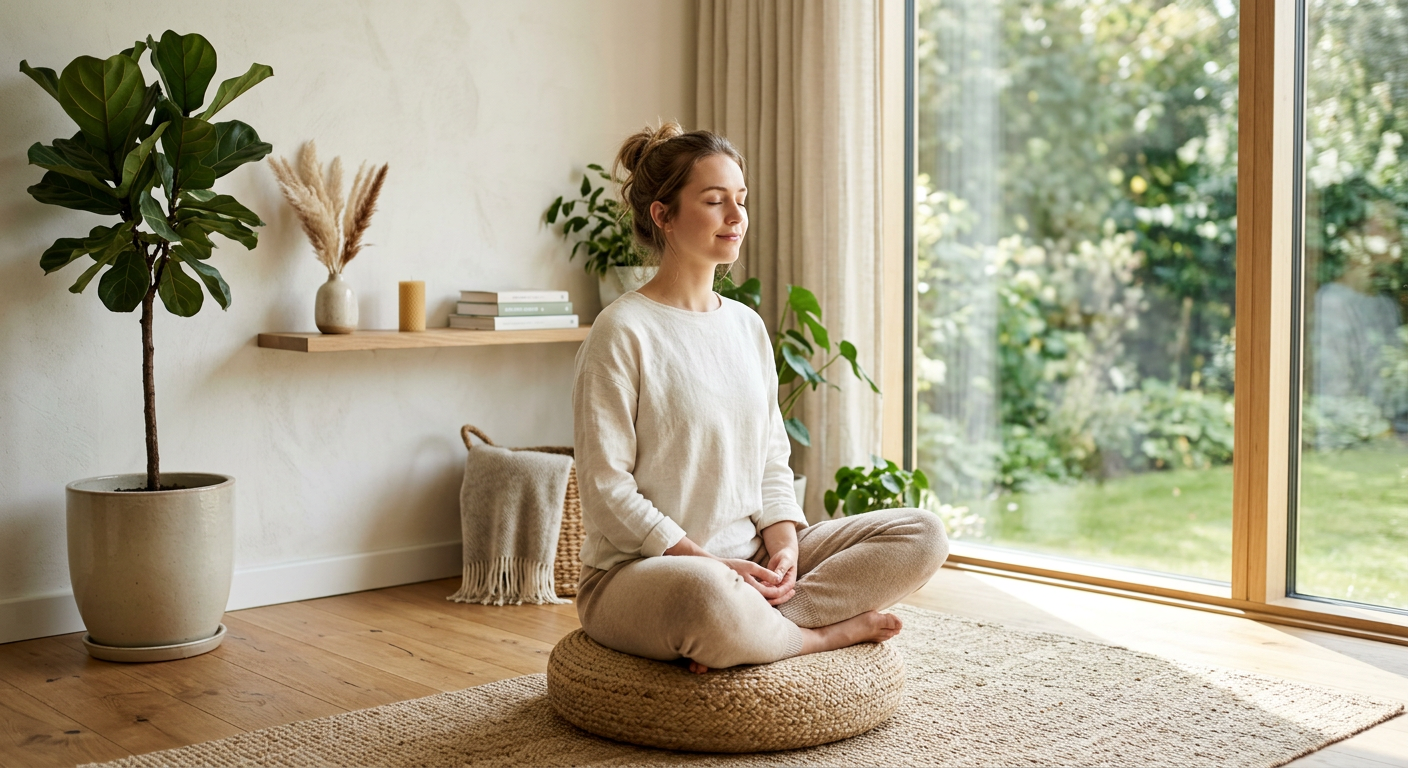 Yoga and Physical Movement Woman practicing yoga as a relaxation technique for
anxiety and stress at home in Brampton Ontario