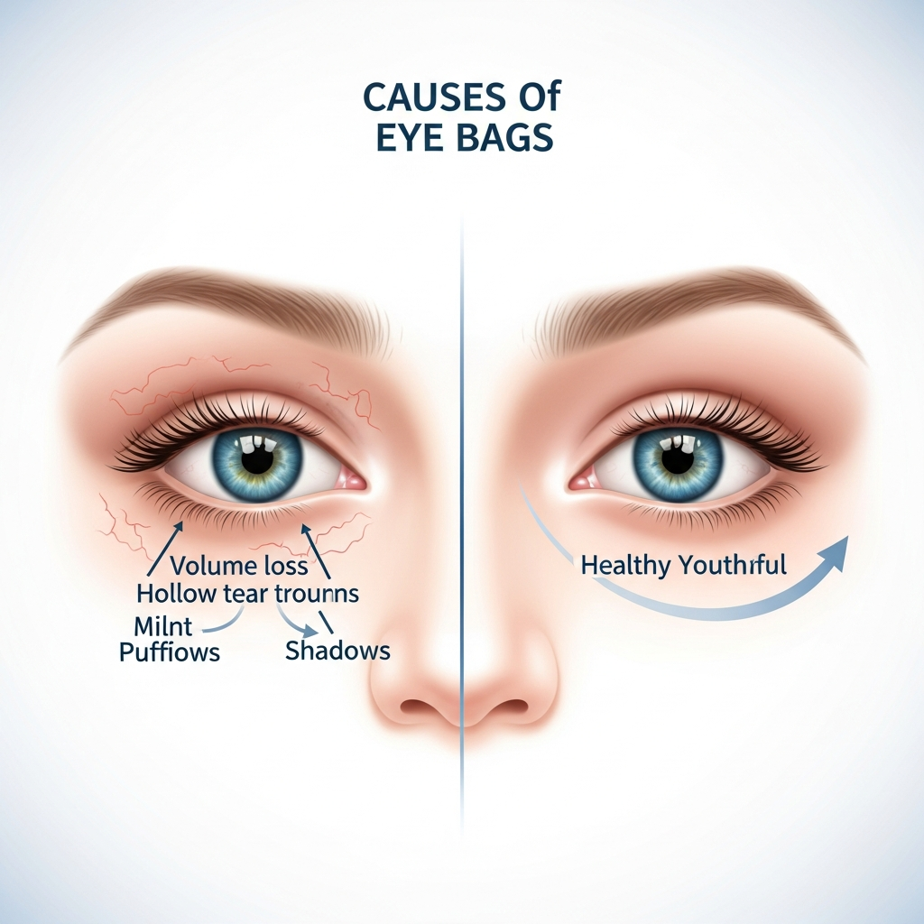 Common causes of eye bags and tear trough volume loss